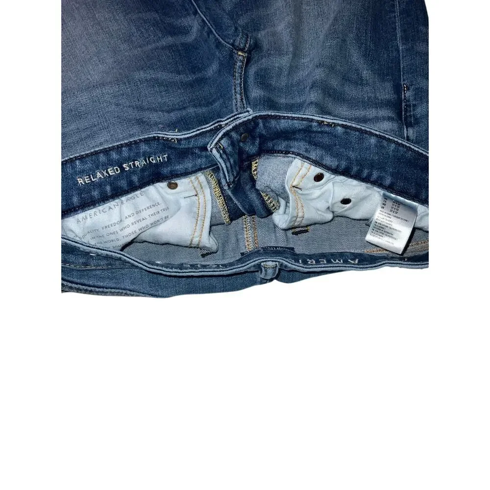 American Eagle Blue Wash Relaxed Straight Next Level Airflex Jeans Size 31 X 32
